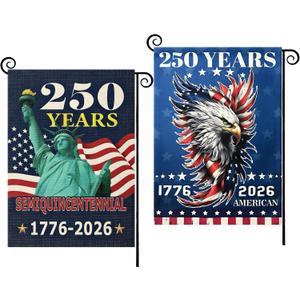 2PCS 250th Anniversary American Garden Flag,July 4th Independence Day Patriotic Banner,Double-Sided Waterproof 1776-2026 Commemorative Flags