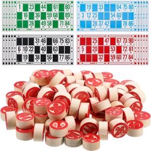 Russian Lotto Board Games Family Bingo Board Game Set of 48 Bingo Cards and 90 Wooden Chess, Great for Adults Kids Family Game Night, Halloween, School Classroom Activity, Parites