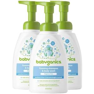 Babyganics Baby Shampoo + Body Wash Pump Bottle, Fragrance Free, 16oz, 3 Pack