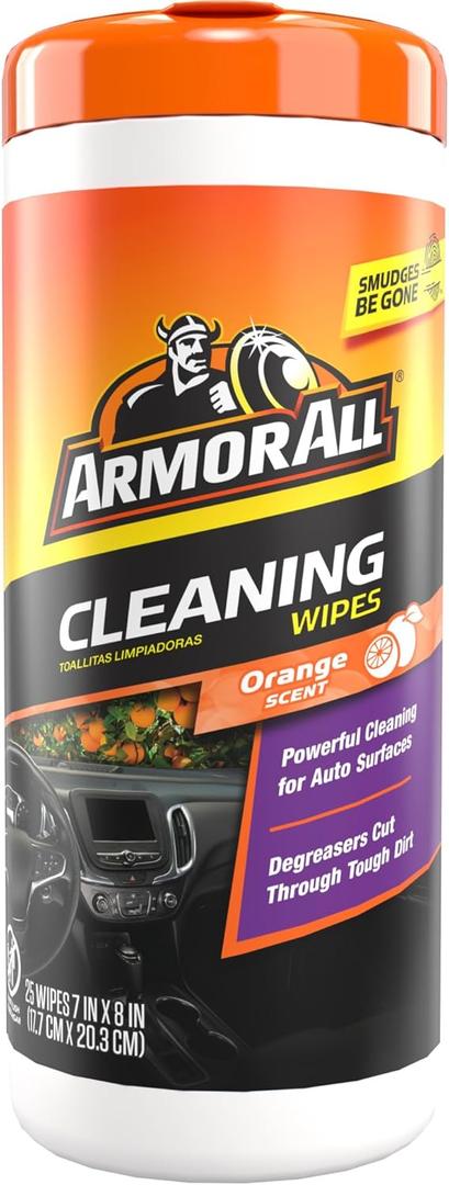 Armor All Car Interior Cleaner Wipes , Car Cleaning Wipes with Orange Cleans Dirt and Dust in Cars, Trucks and Motorcycles, 25 Count