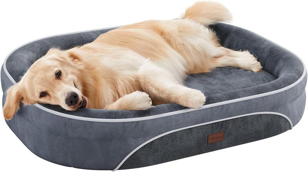 OhGeni Orthopedic Big Dog Couch X-Large Sized Pet Beds for Mothers Gifts with Comfort Foam Support, Soft Indestructible Fabric, Machine Washable Waterproof Removable Cover, 42-Inch (Gray) (X-Large (42 x 31 x 7 Inch), 01-Gray)