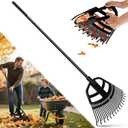 2 in 1 Garden Leaf Rake & Leaf Scoops, Adjustable Leaf Rake for Lawns with Grabber, Hand Rakes for Picking Up Leaves,Pine Needles, Gravel (Black)