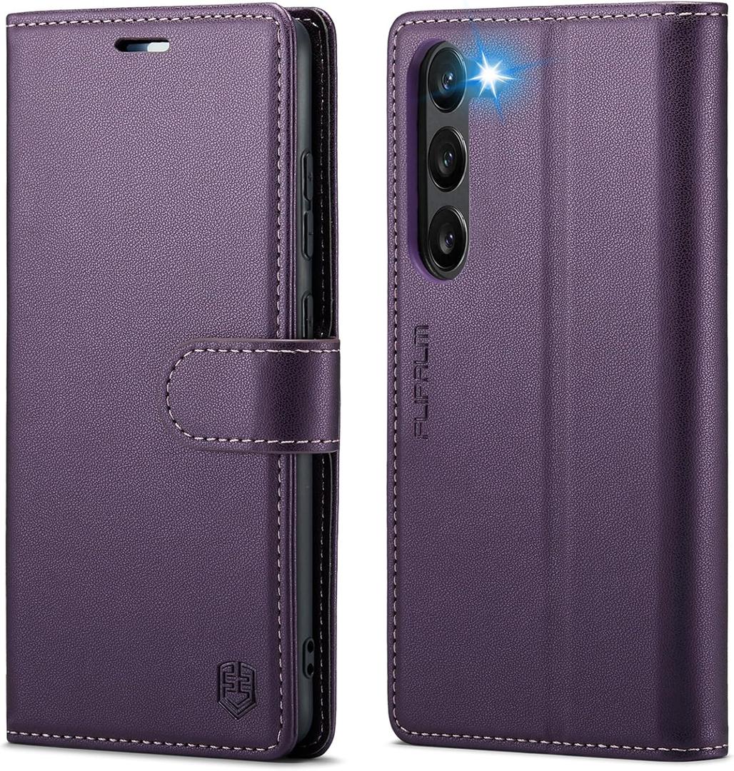 FLIPALM Wallet Case for Samsung Galaxy S23, RFID Blocking Credit Card Holder, PU Leather Folio Flip Kickstand Protective Shockproof Cover for Samsung S23 (Purple)
