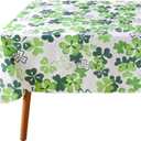 Fitable St Patricks Day Rectangle Tablecloth - 60x102 Inch Waterproof Green/White Shamrock Table Cloth Vinyl Wipe Clean Clover Table Cover for Dining Room, Kitchen, Indoor/Outdoor Party Table Decor