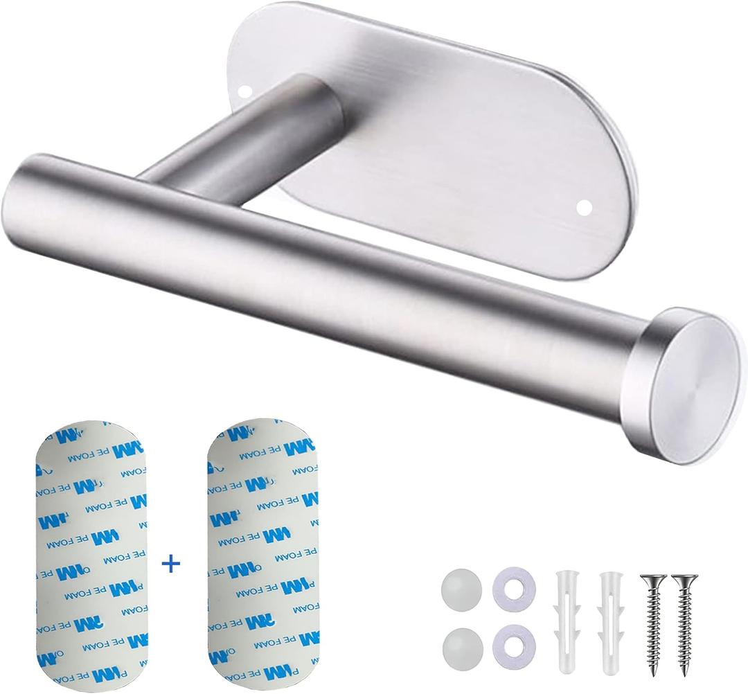 2 x Toilet Paper Holder, Self-Adhesive or Drilling Optional SUS 304 Stainless Steel Wall Mounted Brushed Silver Toilet Tissue Holder for Bathroom, RV