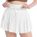 Women's Mini Pleated Skirt High Waisted Ruffle Tennis Skirts Sports Skater Running Skorts with Shorts Pockets, L