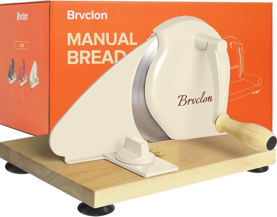 Manual Bread Slicer for Homemade Sourdough Bread, Adjustable Thickness&Evenly Slicing, Hand Crank Bread Slicer with Scale Line and Suction Cup, Serrated Blade Design, Patent:USD105861 (Cream)