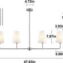 Brushed Nickel Chandelier for Kitchen Island 4-Light Linear Chandeliers for Dining Room Modern Farmhouse Classic Light Fixture with White Linen Shades Over Dining Table