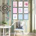 9Pcs Pink Bows Canvas Wall Art Trendy Coquette Bow Cute Cat Wall Decor Pictures Disco Ball Preppy Girly Boots Posters Prints for Bathroom Gallery Dorm Living Bedroom Decoration Unframed (Blue Bows, 8x10inx9pcs)