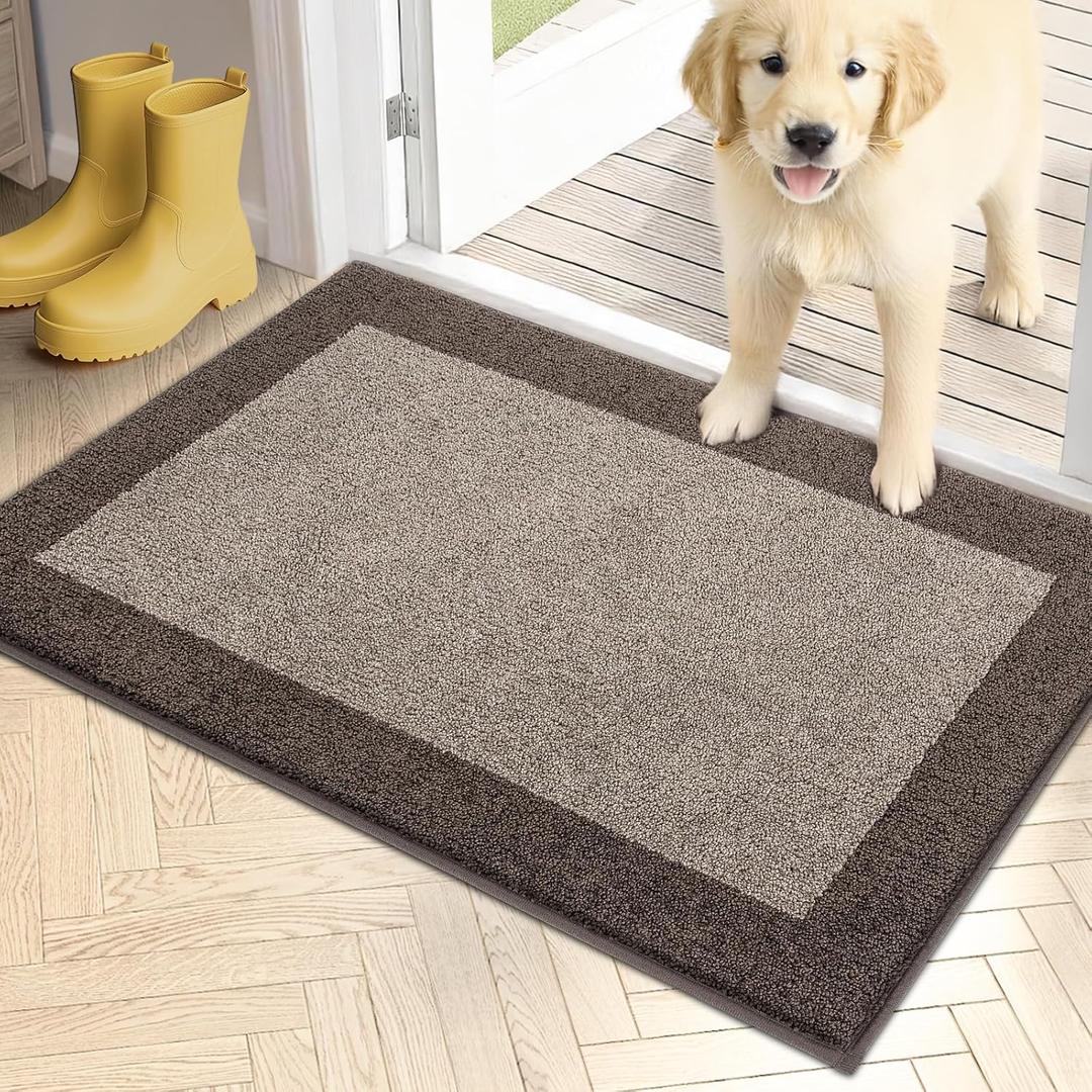 PURRUGS Dirt Trapper Door Mat 20" x 32", Non-Slip/Skid Machine Washable Entryway Rug, Shoes Scraper, Throw Rug, Super Absorbent Area Rug for Muddy Wet Shoes and Paws, Beige & Grayish Brown