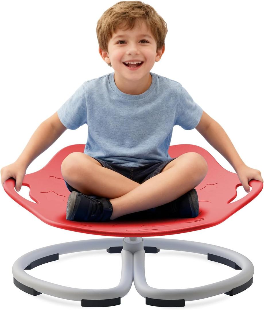 Spinning Chair for Autistic Kids, Sensory Swivel Chairs, Sit and Spin Sensory Toys with Grippable Handle Design, Trains Body Coordination, Autism ADHD Chairs Indoor Outdoor Play Equipment (Red)