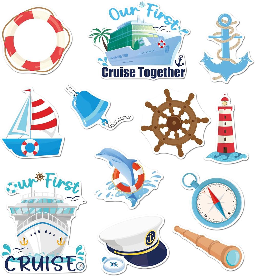 Cruise Door Magnets Decorations, 12 Pcs Nautical Vacation Our First Cruise Magnets, First Cruising Must Haves Magnetic Door Signs for Ship Cabin Stateroom Decor