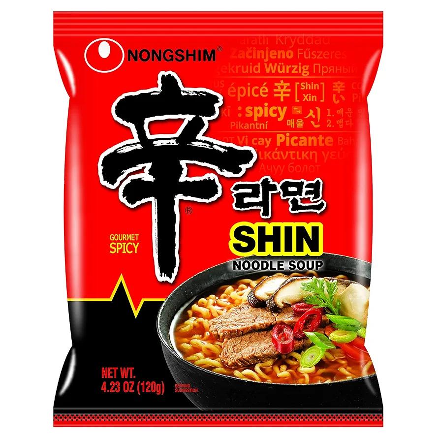 Nongshim Ramen Noodles, Gourmet Instant Ramen, Premium Microwavable Noodle Soup, Spicy Shin, Family Pack, 4.23 Ounce (Pack of 20), Best By 06 JUN 2026