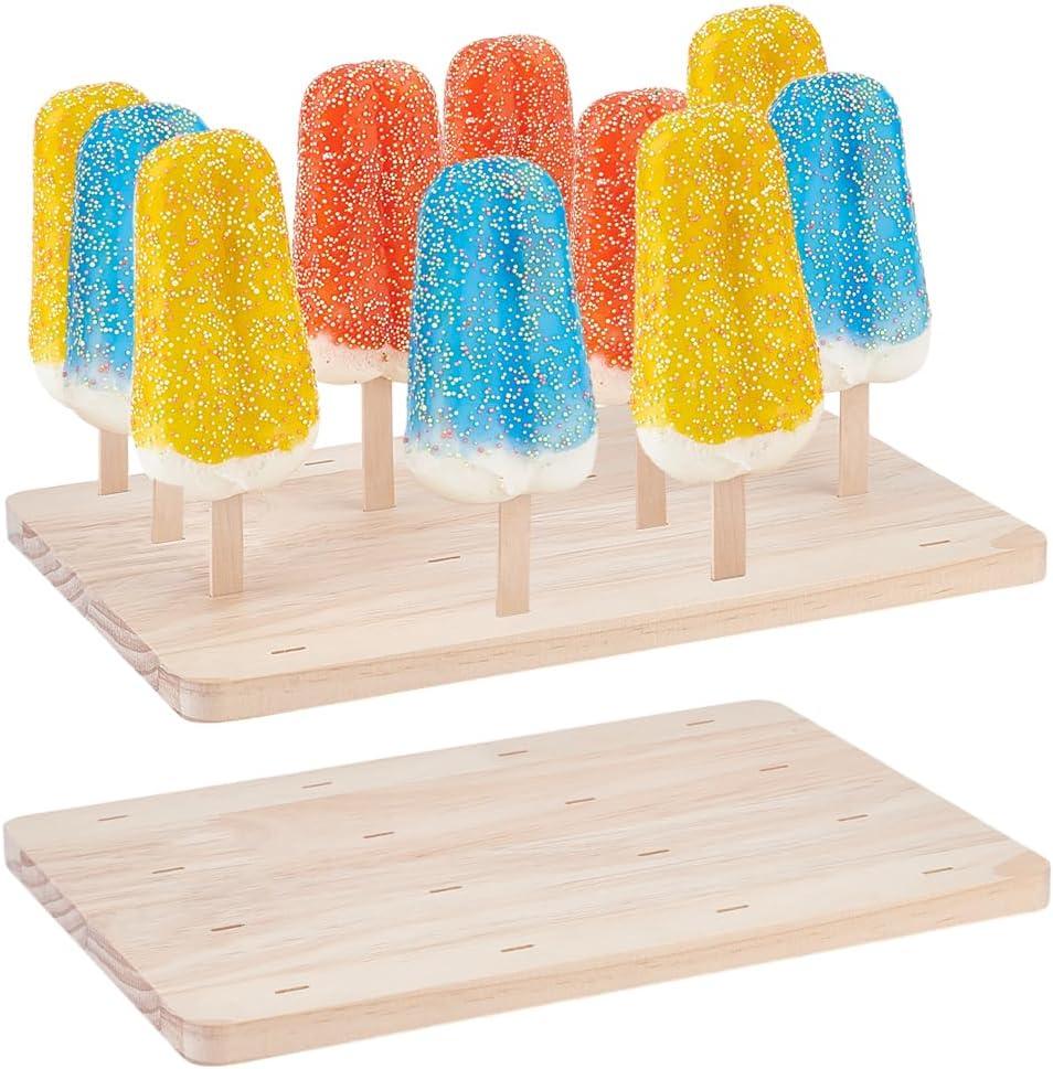 PH PandaHall 2pcs Wood Cakesicle Stand Display 16 Holes Cake Pop Stand Rectangle Cake Pop Holder Stand Wooden Dessert Sticks Display for Ice Cream Cakepop Wedding Birthday Party Showcase, Hole:10x2mm