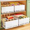 Pull out Cabinet Organizer, 2-Pack Expandable(9.8"-13.8") Heavy Duty Slide out Drawers for Pantry Organizers and Storage, Adhesive Roll Out Shelves Sliding Basket for Kitchen, Bathroom, Closet(White)