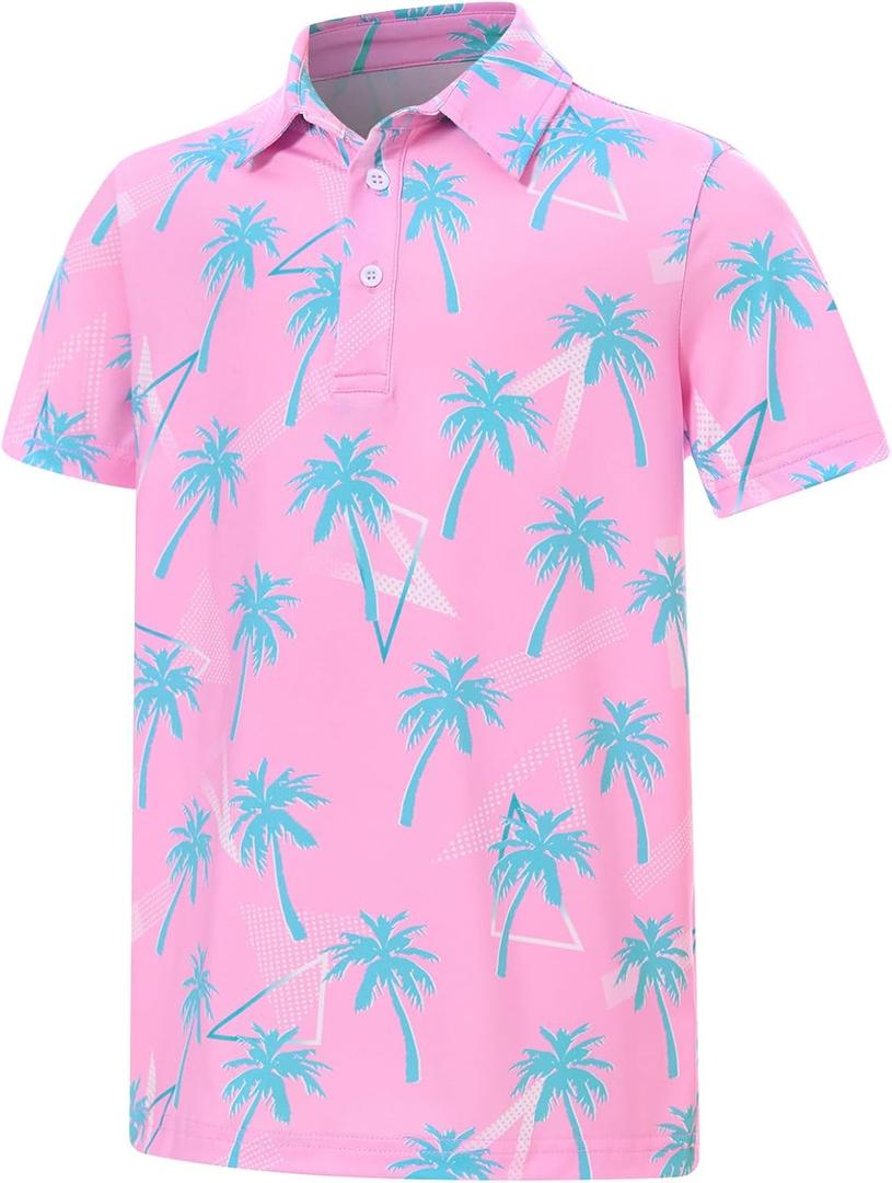 Boys Polo Shirts Hawaiian Golf Clothes Fashion Short Sleeve Kids Cool School Uniform 5-14T (11-12 Years, Pink White)