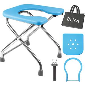 BLIKA U Shaped Portable Toilet for Camping, 400LBS XL Stainless Steel Truck Toilet, Folding Portable Potty for Adults, RoadTrip, Travel, Car