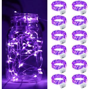 12 Pack Fairy Lights Battery Operated, 7ft 20 Mini LED Silver Wire Twinkle Lights for DIY, Parties, Wedding, Bedroom, Christmas Decoration (Purple)