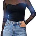 Women's Mock Neck Sparkly Mesh Sheer Long Sleeve Crop Blouse Shirt Blouse Top (Black, S)