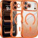 BENTOBEN for iPhone 17 Pro Max Case Clear, [Compatible with MagSafe][Full Camera Protection][Cute Wave Frame][DIY Glitter Cardstock] Electroplated Wavy Shockproof 17ProMax Phone Case, Cosmic Orange