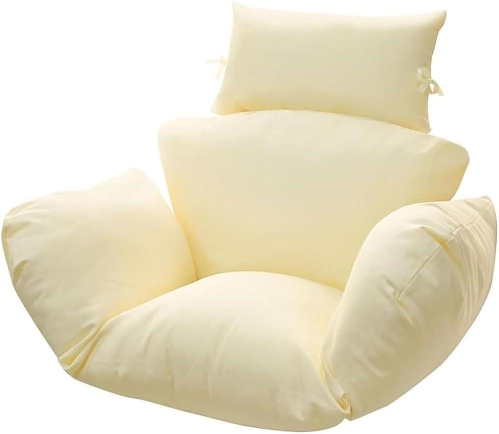 Egg Chair Cushion Replacement 47x31.5x4.7 Inch -Thicken Foldable Removable Waterproof Egg Chair Cushions with Headrest, Outdoor Hanging Chair Cushion, Patio Swing Cushions Beige