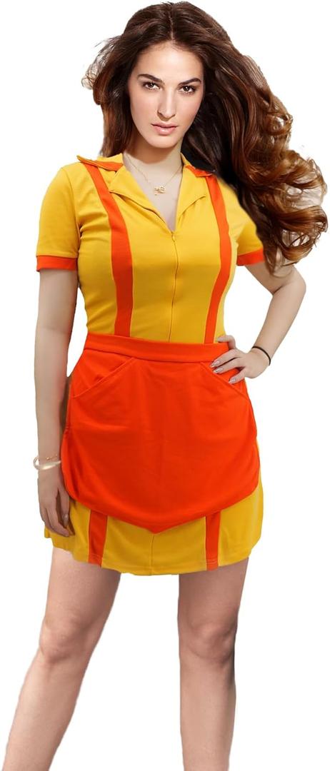 Women Waitress Costume Waiter Dress Halloween Costume Yellow Uniform Party Halloween Cosplay Dress (Small)
