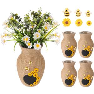 4 Set DIY Honey Bee Baby Shower Centerpiece, Rustic Bee Hive Table Decor, Farmhouse Vase Hive Decoration, Spring Summer Party Honey Home Decor Craft for Kitchen Living Room