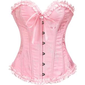 SZIVYSHI Corset Tops for Women, Bustier Shapewear Lingerie, Lace Waist Push Up Bodysuit (Large, Powder Pink)