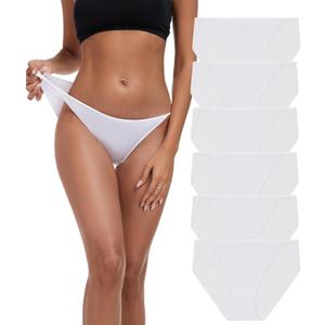 ANLIQI High Cut String Bikini Panties Stretchy Soft Modal Low Waist Underwear Ladies Hipster Panties Multi Pack (X-Large, 6*white)