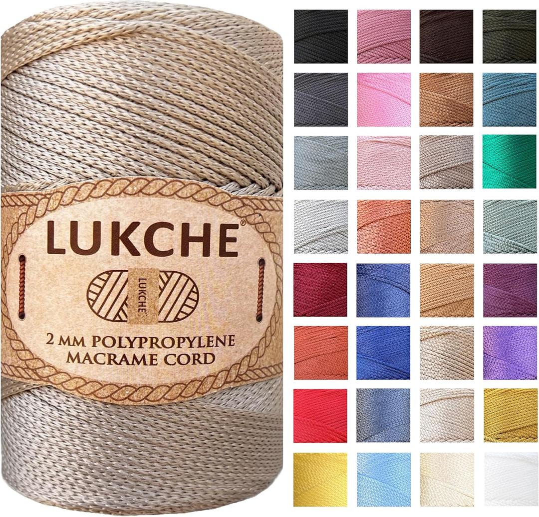Polyester Macrame Cord 2mm x 251 Yards, 100% Polypropylene Premium Macrame Rope, Colorful Yarn Crochet Macrame Bag Craft for Wall Hangers, Bags, Bottom Plates, Carpets (Latte) 1, 2MM-MCRM