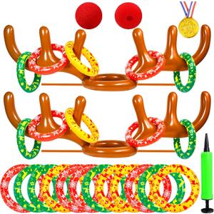 Hapdoop 2-4 Players Inflatable Reindeer Antler Ring Toss Game for Christmas Party - Game Rules Included (2 Antlers 10 Rings)