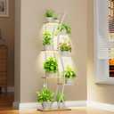 Plant Stand Indoor with Grow Lights - 7 Tiered Tall Metal Plant Shelf - Corner Wooden Plant Stand for Indoor Plants Multiple, Large S-Shape Flower Rack Holder for Living Room, Garden, Patio Decor, 62"