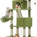 Feandrea Cat Tree, 81.1-Inch Large Cat Tower, Multi-Level Plush Condo with 13 Scratching Posts, 2 Perches, 2 Caves, Basket, Hammock, Pompoms, Green UPCT190C01