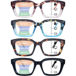 4 Pack Progressive Multifocus Reading Glasses for Women Oprah Style Blue Light Blocking Computer Readers