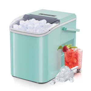 OLIXIS Ice Maker, Ice Makers Countertop with Handle, Portable Ice Machine, 9 Bullet Ice Cubes in 6 Mins, 26lbs in 24Hrs, Auto-Cleaning, with Basket and Scoop, for Home, Kitchen, RV, Camping, Black (Green)