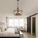 15.7" Farmhouse Chandelier, 5-Light Rustic Drum Chandelier Light Fixture Over Table, Hanging Lamp,Wood Chandelier for Dining Room, Kitchen