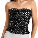 WDIRARA Women's Polka Dots Tube Crop Top Bow Ruffle Hem Y2k Bandeau Tops, XSmall