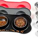 Conlun Stainless Steel Dog Bowls with Non-Slip Silicone Mat, Spill Proof Food & Water Bowls Set, Easy Clean Puppy Food Dish, Dishwasher Safe, Suitable for Dogs Cats Pet Under 20lbs, Small, Black