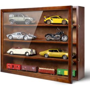 1/18 Scale Diecast Display Case - Wall Mount Clear Model Car Display Case Model Cars Storage Cabinet Rack with Acrylic Door (Cherry, 8 Cars)