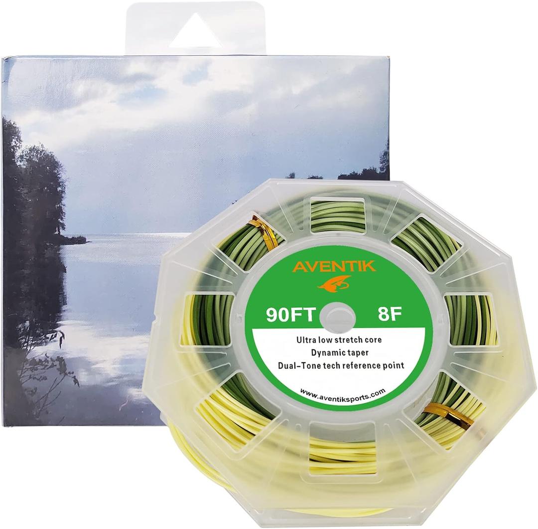 Aventik Fly Line Fishing Floating Line Percerption Line Weight Forward Fishing Line Ultra Low Stretch Core Loops Line Tri-Colored Loading Zoom Welded Loops Line ID (WF4F, Light green+dark green+yellow)