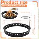 60 Inch Smokeless Fire Pit Ring with Grill Fire Ring for Outside Heavy Duty Metal Firepit Insert Round Steel Large Above/In-Ground Camping Firepit for Outdoor Camping Patio Picnic BBQ Garden
