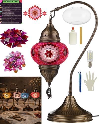DEMMEX DIY Turkish Mosaic Lamp Making Kit – No Grout/Plaster Needed – Complete Mosaic Art & Craft Project Kit for Adults & Teens – Make Your Own Lamp - Fun, Easy, No Experience Required (Pink)