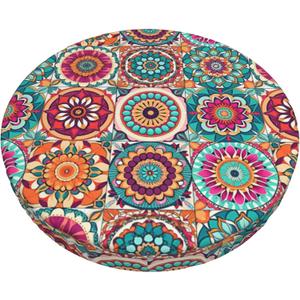 Floral Boho Stool Cover Round - Flowers Bar Stool Seat Covers Colorful Barstool Covers Slipcovers for 12 Inch Round Chair