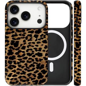 Magnetic for iPhone 17 Pro Max Case Cute Cheetah Print Phone Case, Leopard Print Shockproof Slim TPU and Hard PC Protective Cover Fit for MagSafe Designed for Women Girls, Brown Amber