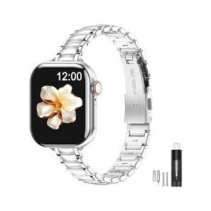 MioHHR Slim Metal Band Compatible with Apple Watch Band 42mm(Series 11 10) 41mm(Series 9 8 7) 40mm(Series 6 5 4 SE3/2/1) 38mm(Series 3 2 1),Stainless Steel iWatch Bands for Women,Silver