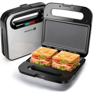 Aigostar Sandwich Maker, Non-Stick Panini Press Sandwich Maker Breakfast Grilled Cheese Maker, Stainless Steel Tostadora de Pan