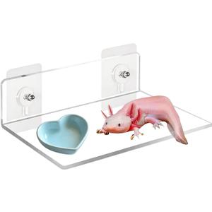 Axolotl Hammock Ledge for Aquarium, Axolotl Feeding Shelf with Feeder Bowl, Ceramic Heart Shape Feeding Dish, Tank Accessories for Bearded Dragons, Geckos, Lizards