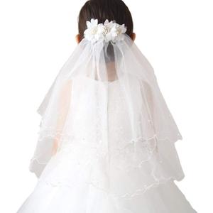 Girl's Two Layers Tulle First Communion Veils with Pearls for Wedding Prom Party Church Catholic Baptism (Ivory 2)