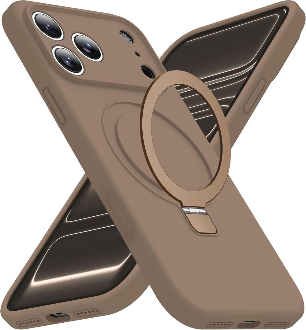 Compatible with iPhone 17 Pro Case with Magnetic Invisible Stand Compatible with Mag-Safe Military Drop Tested Shockproof Silicone iPhone 17 Pro Phone Cases for Women Men 6.3"Brown