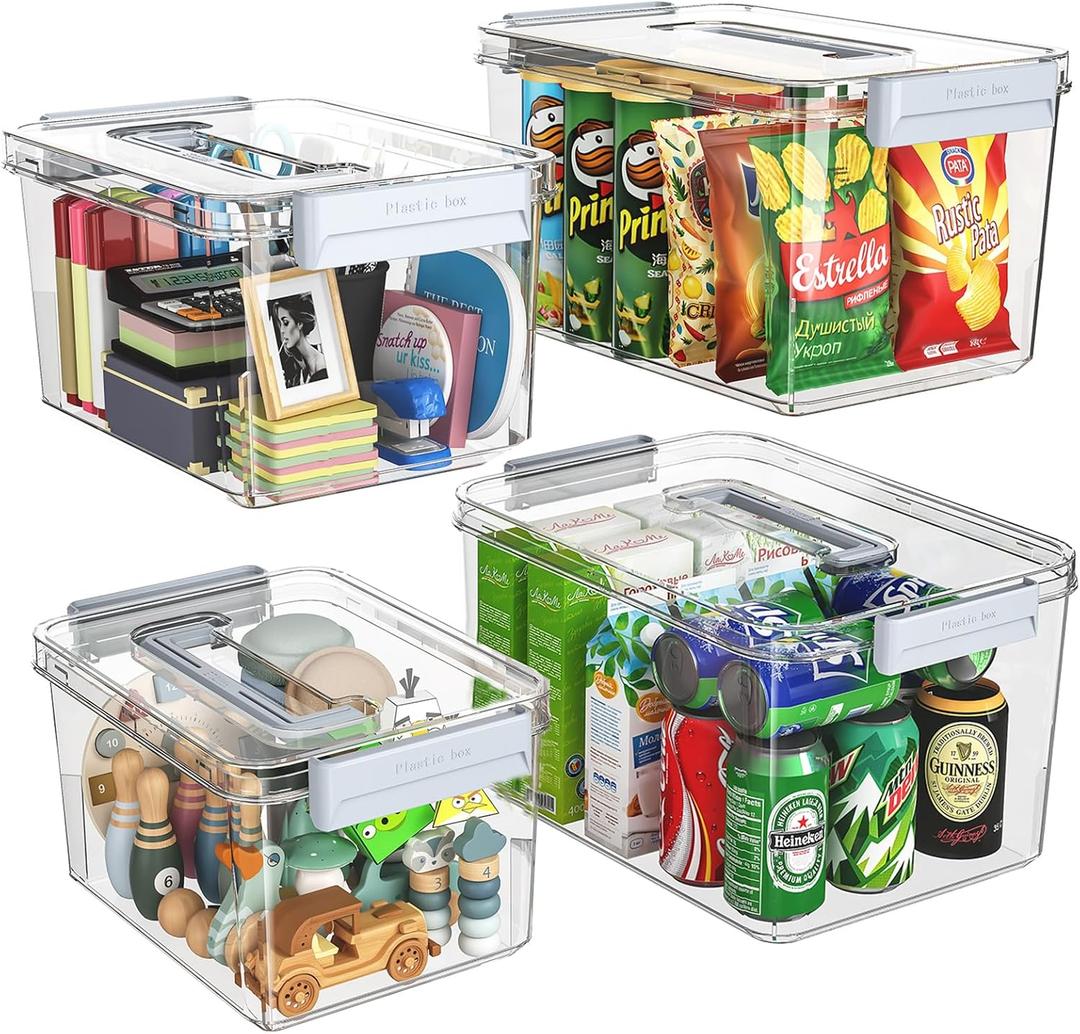 Plastic Storage Bins with Lids Stackable organization and Storage Containers for Organizing Snacks, Crafts, Tools Clear Storage Box with Latching handle(Clear, 2PCS-4.5QT 2PCS-8.5QT) Plastic Storage Bins with Lids Stackable organization and Storage Containers for Organizing Snacks, Crafts, Tools Clear Storage Box with Latching handle(Clear, 2PCS-4.5QT 2PCS-8.5QT)